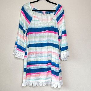 Lilly Pulitzer 100% Linen Stripe Getaway Swimsuit Cover Up Size Large